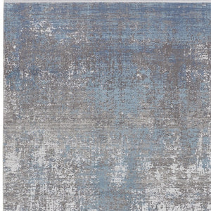 Homeroots 12' X 15' Blue Gray And Silver Abstract Power Loom Distressed Area Rug With Fringe Blue,Gray,Silver Viscose 512134
