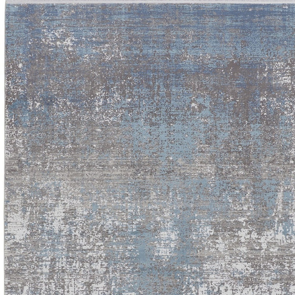 Homeroots 12' X 15' Blue Gray And Silver Abstract Power Loom Distressed Area Rug With Fringe Blue,Gray,Silver Viscose 512134