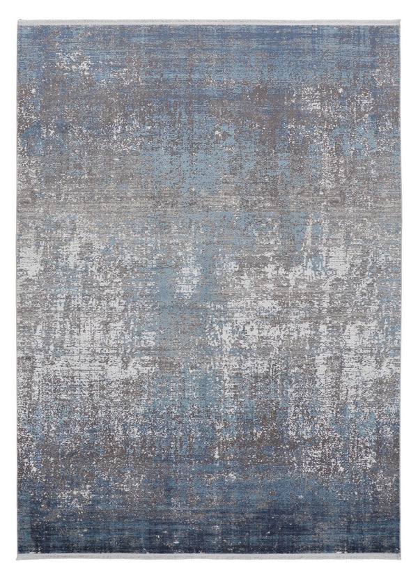 Homeroots 12' X 15' Blue Gray And Silver Abstract Power Loom Distressed Area Rug With Fringe Blue,Gray,Silver Viscose 512134