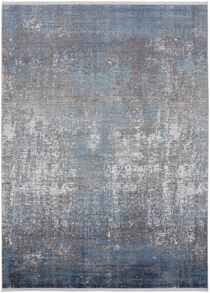 Homeroots 2' X 3' Blue And Gray Abstract Power Loom Distressed Area Rug With Fringe Blue,Gray,Silver Viscose 512135