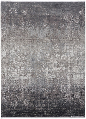 Homeroots 3' X 5' Gray And Black Abstract Power Loom Distressed Area Rug With Fringe Gray,Black,Silver Viscose 512136