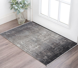 Homeroots 3' X 5' Gray And Black Abstract Power Loom Distressed Area Rug With Fringe Gray,Black,Silver Viscose 512136