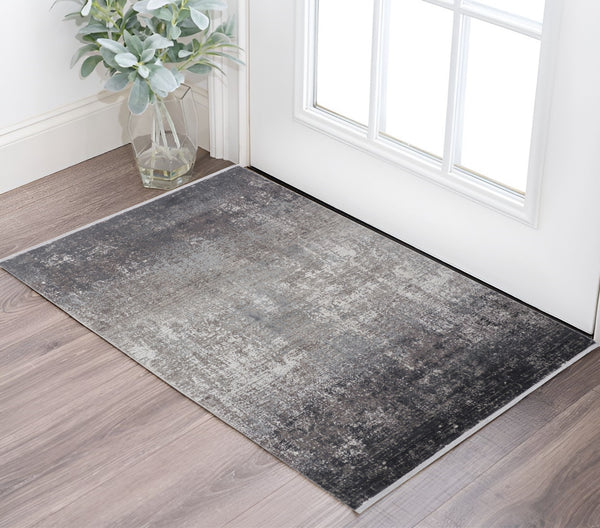 Homeroots 3' X 5' Gray And Black Abstract Power Loom Distressed Area Rug With Fringe Gray,Black,Silver Viscose 512136