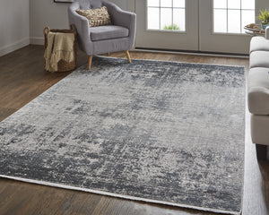 Homeroots 3' X 5' Gray And Black Abstract Power Loom Distressed Area Rug With Fringe Gray,Black,Silver Viscose 512136