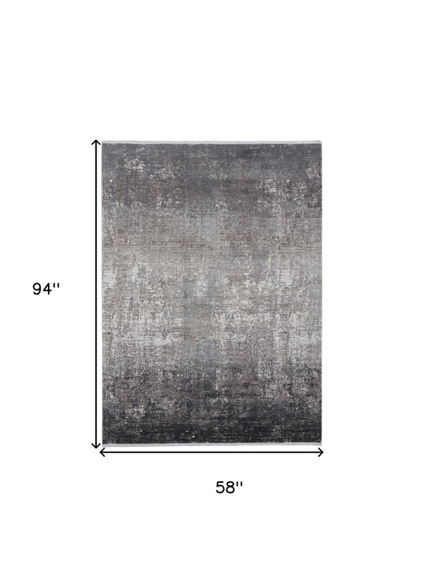 HomeRoots 3' Gold and Ivory Abstract Area Rug - Distressed Design with Decorative Fringe for Stylish Interiors 5' X 8' 512137