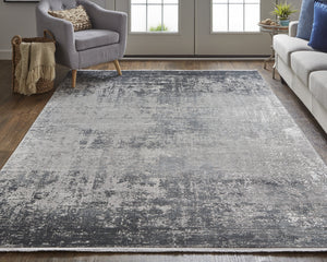 Homeroots 5' X 8' Gray Black And Silver Abstract Power Loom Distressed Area Rug With Fringe Gray,Black,Silver Viscose 512137