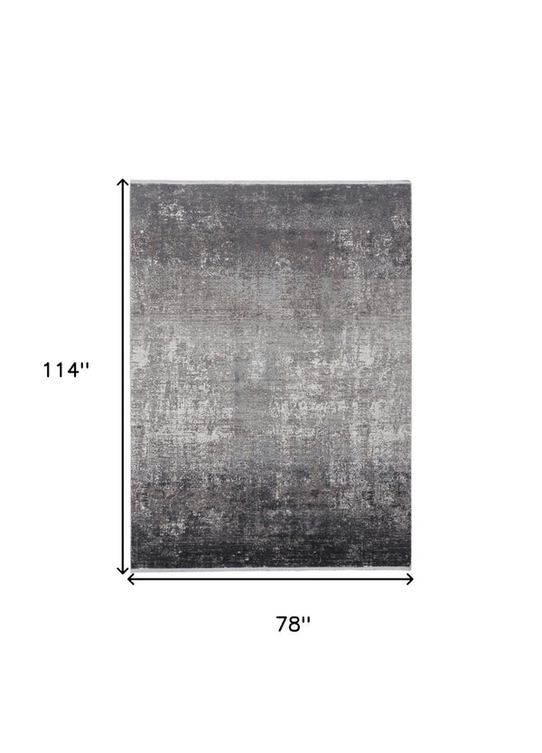 HomeRoots 3' Gold and Ivory Abstract Area Rug - Distressed Design with Decorative Fringe for Stylish Interiors 7' X 10' 512138