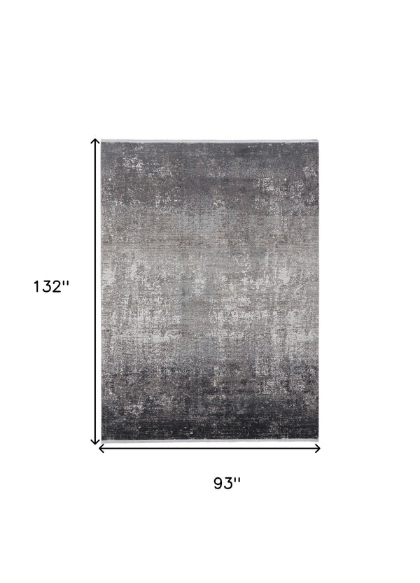 Homeroots 8' X 11' Gray Black And Silver Abstract Power Loom Distressed Area Rug With Fringe Gray,Black,Silver Viscose 512139