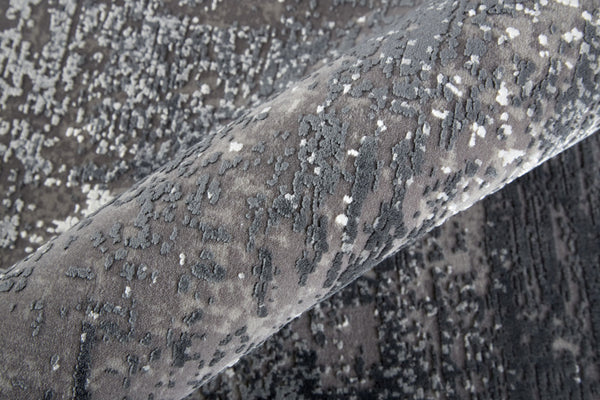 Homeroots 10' X 13' Gray Black And Silver Abstract Power Loom Distressed Area Rug With Fringe Gray,Black,Silver Viscose 512140