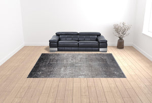 Homeroots 10' X 13' Gray Black And Silver Abstract Power Loom Distressed Area Rug With Fringe Gray,Black,Silver Viscose 512140