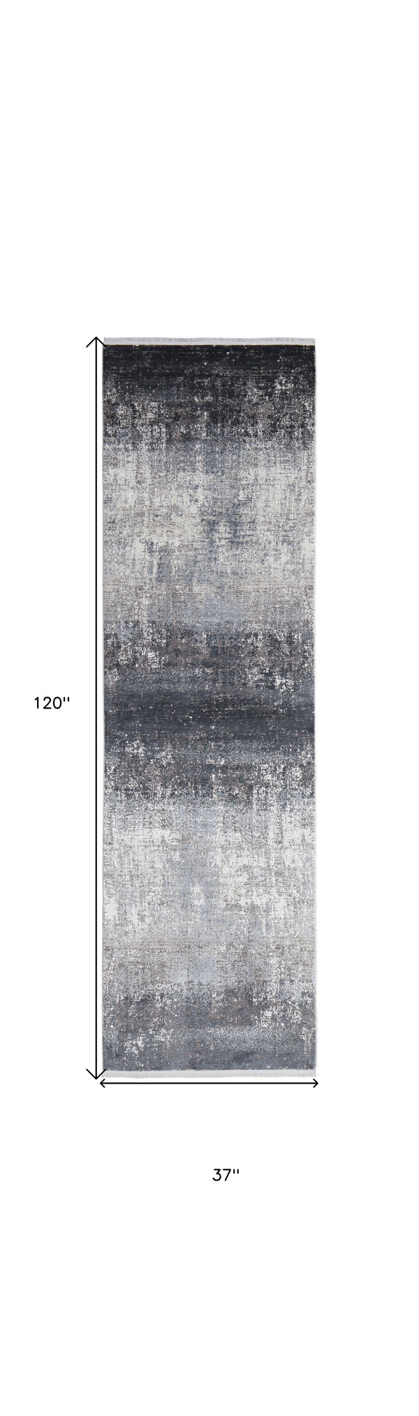 Homeroots 10' Gray And Black Abstract Power Loom Distressed Runner Rug With Fringe Gray,Black,Silver Viscose 512141