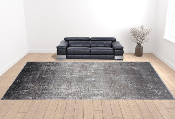 Homeroots Gray Black And Silver Abstract Power Loom Distressed Area Rug Gray,Black,Silver Viscose 512143