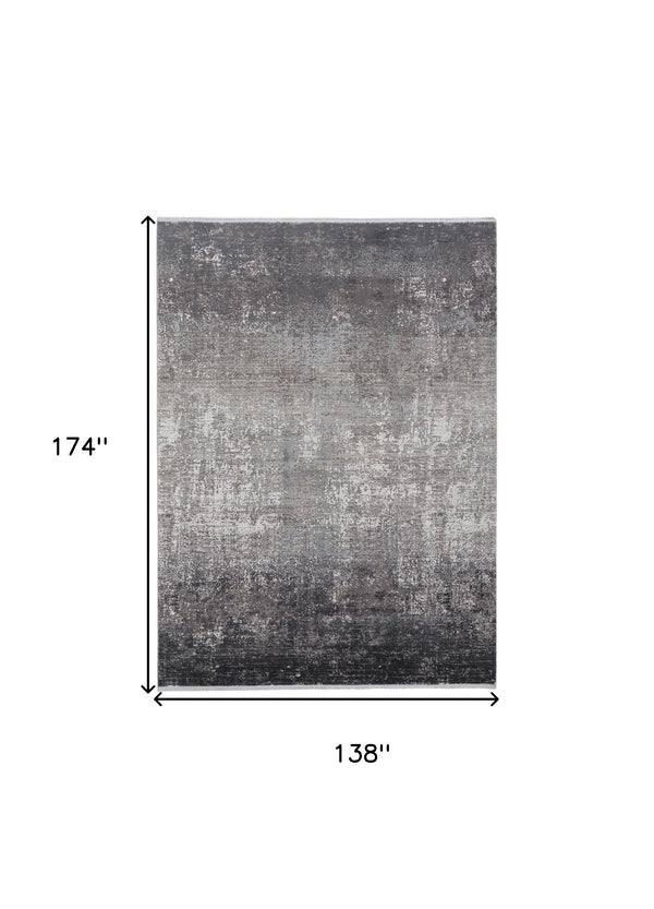 Homeroots 12' X 15' Gray And Black Abstract Power Loom Distressed Area Rug With Fringe Gray,Black,Silver Viscose 512144