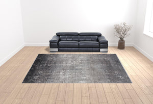 Homeroots 12' X 15' Gray And Black Abstract Power Loom Distressed Area Rug With Fringe Gray,Black,Silver Viscose 512144