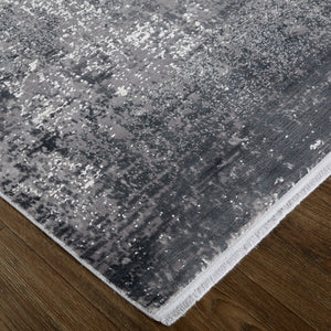 Homeroots 2' X 3' Gray And Black Abstract Power Loom Distressed Area Rug With Fringe Gray,Black,Silver Viscose 512145