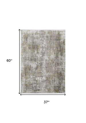 HomeRoots 3' Gray and Ivory Abstract Area Rug with Fringed Edges - Modern Distressed Design for Any Room 3' x 5' 512146