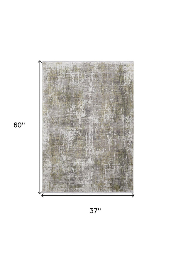 HomeRoots 3' Gray and Ivory Abstract Area Rug with Fringed Edges - Modern Distressed Design for Any Room 3' x 5' 512146