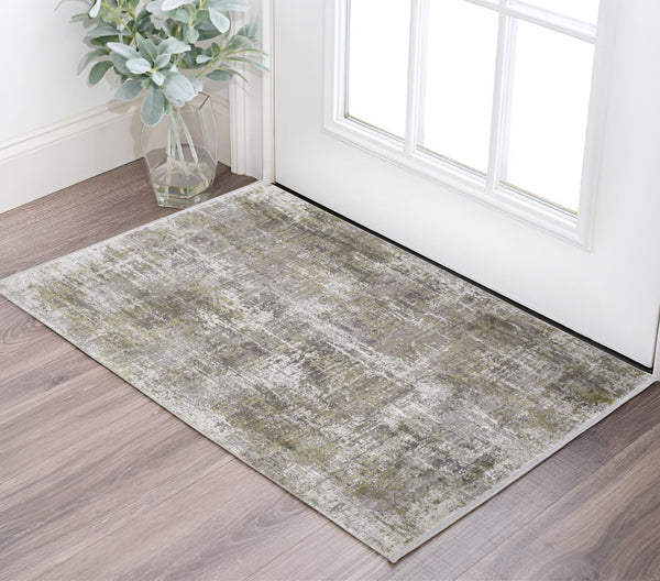 HomeRoots 3' Gray and Ivory Abstract Area Rug with Fringed Edges - Modern Distressed Design for Any Room 3' x 5' 512146