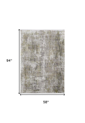 HomeRoots 3' Gray and Ivory Abstract Area Rug with Fringed Edges - Modern Distressed Design for Any Room 5' X 8' 512147