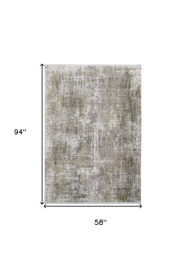 HomeRoots 3' Gray and Ivory Abstract Area Rug with Fringed Edges - Modern Distressed Design for Any Room 5' X 8' 512147