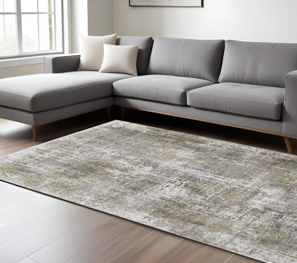 HomeRoots 3' Gray and Ivory Abstract Area Rug with Fringed Edges - Modern Distressed Design for Any Room 7' X 10' 512148