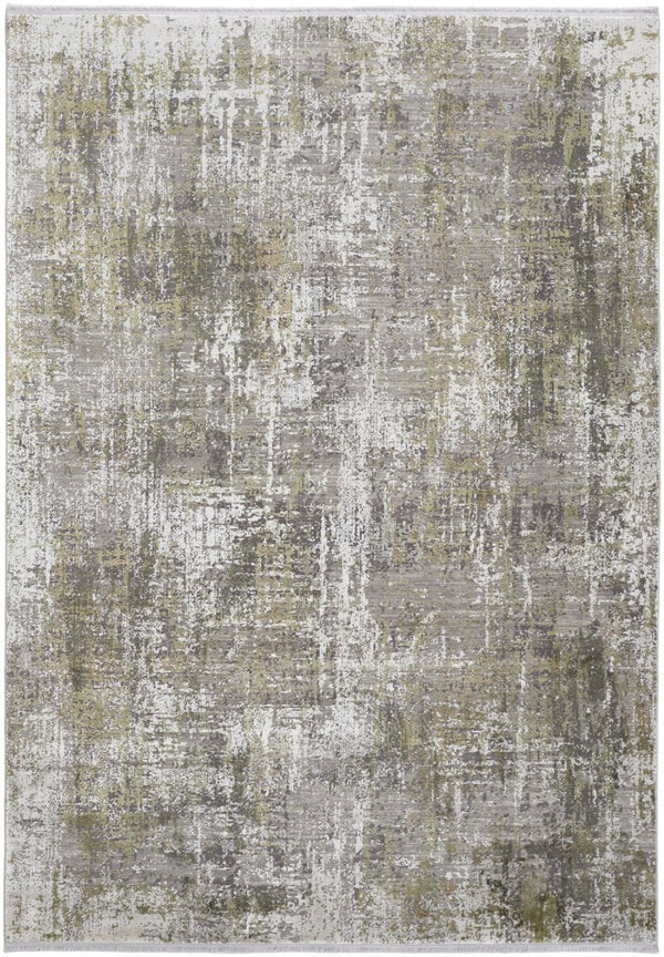 HomeRoots 3' Gray and Ivory Abstract Area Rug with Fringed Edges - Modern Distressed Design for Any Room 8' X 11' 512149