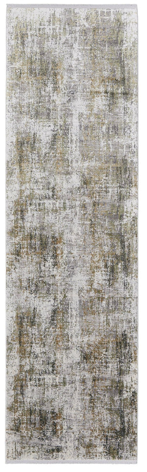 HomeRoots 3' Gray and Ivory Abstract Area Rug with Fringed Edges - Modern Distressed Design for Any Room 10' Runner 512151