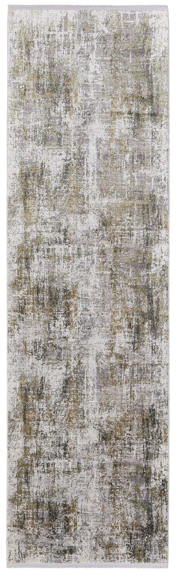 HomeRoots 3' Gray and Ivory Abstract Area Rug with Fringed Edges - Modern Distressed Design for Any Room 10' Runner 512151