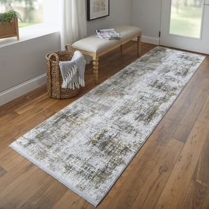HomeRoots 3' Gray and Ivory Abstract Area Rug with Fringed Edges - Modern Distressed Design for Any Room 10' Runner 512151