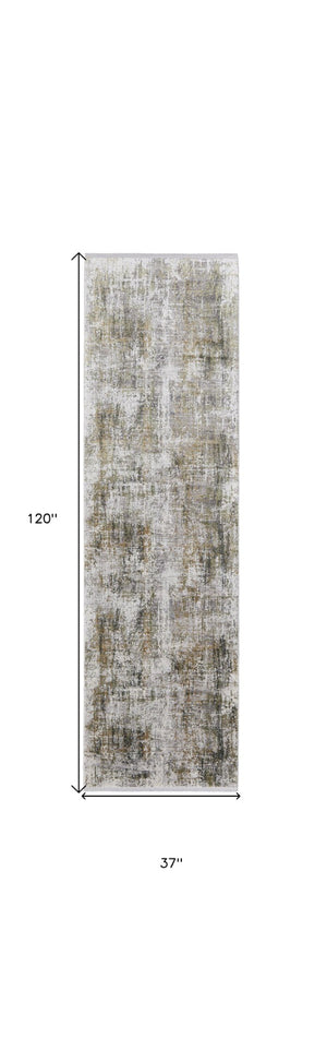 HomeRoots 3' Gray and Ivory Abstract Area Rug with Fringed Edges - Modern Distressed Design for Any Room 10' Runner 512151