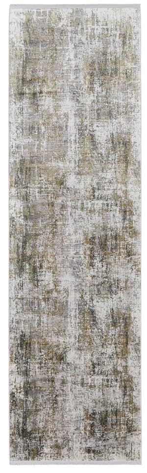 HomeRoots 3' Gray and Ivory Abstract Area Rug with Fringed Edges - Modern Distressed Design for Any Room 10' Runner 512151