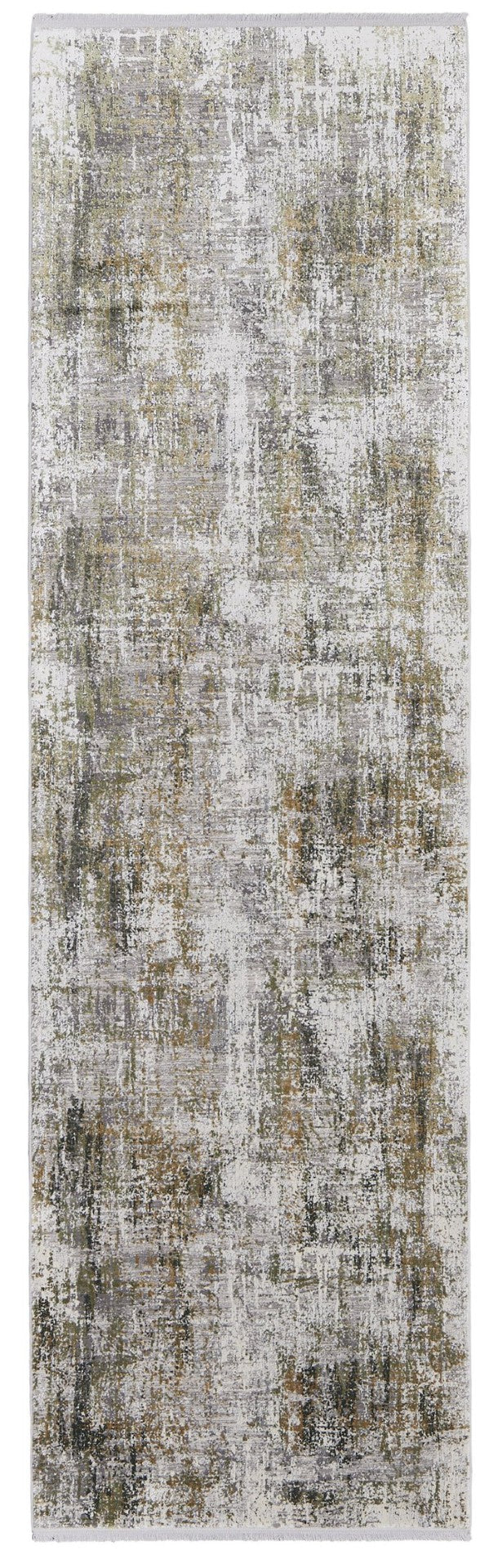 HomeRoots 3' Gray and Ivory Abstract Area Rug with Fringed Edges - Modern Distressed Design for Any Room 10' Runner 512151
