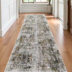 HomeRoots 3' Gray and Ivory Abstract Area Rug with Fringed Edges - Modern Distressed Design for Any Room 10' Runner 512151