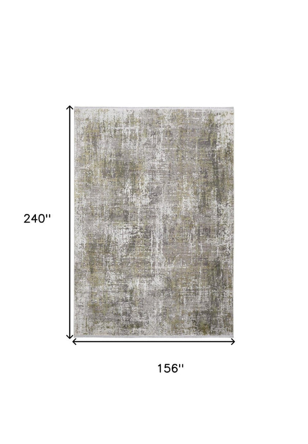 HomeRoots 3' Gray and Ivory Abstract Area Rug with Fringed Edges - Modern Distressed Design for Any Room 13' X 20' 512153