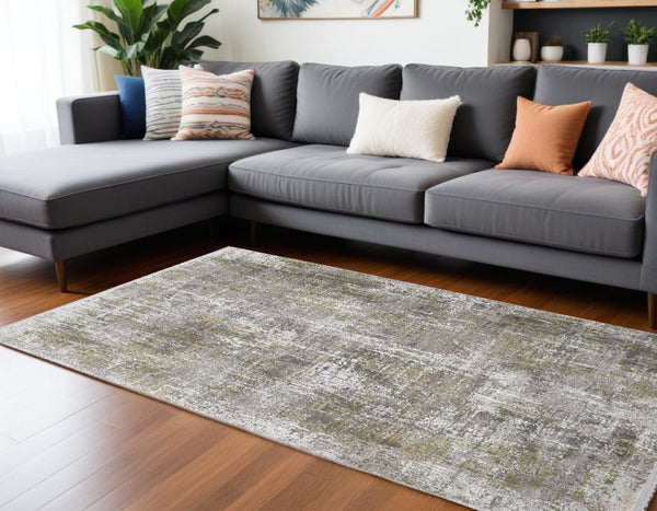 HomeRoots 3' Gray and Ivory Abstract Area Rug with Fringed Edges - Modern Distressed Design for Any Room 12' X 15' 512154