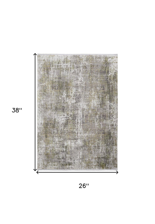 HomeRoots 3' Gray and Ivory Abstract Area Rug with Fringed Edges - Modern Distressed Design for Any Room 2' X 3' 512155