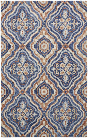 Homeroots 5' X 8' Blue Orange And Ivory Wool Geometric Tufted Handmade Stain Resistant Area Rug Blue,Orange,Ivory Wool 512166
