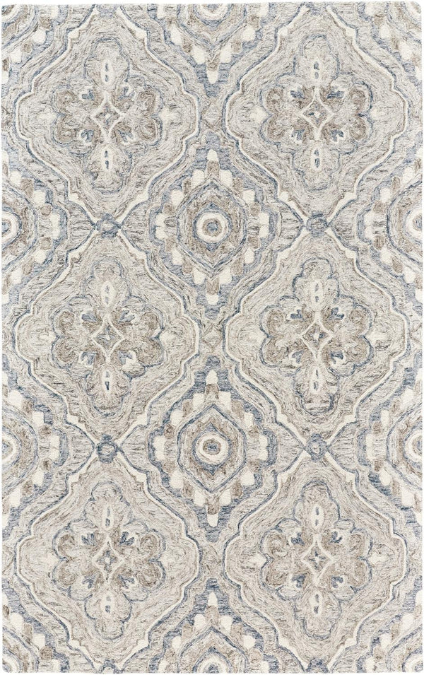 Homeroots 8' X 10' Taupe Blue And Gray Wool Floral Tufted Handmade Stain Resistant Area Rug Taupe,Blue,Gray Wool 512169