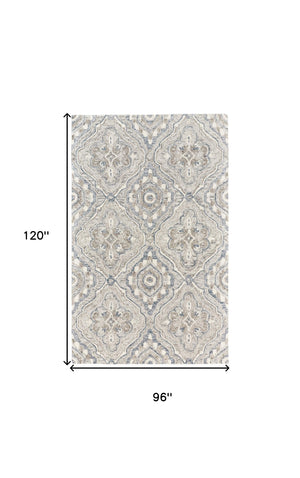 Homeroots 8' X 10' Taupe Blue And Gray Wool Floral Tufted Handmade Stain Resistant Area Rug Taupe,Blue,Gray Wool 512169
