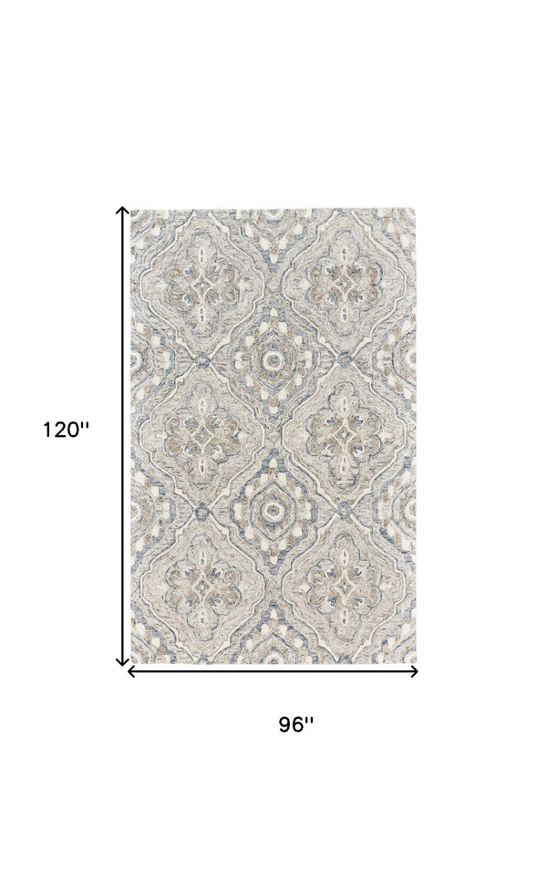 Homeroots 8' X 10' Taupe Blue And Gray Wool Floral Tufted Handmade Stain Resistant Area Rug Taupe,Blue,Gray Wool 512169