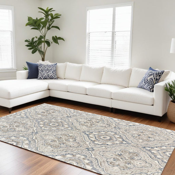 Homeroots 8' X 10' Taupe Blue And Gray Wool Floral Tufted Handmade Stain Resistant Area Rug Taupe,Blue,Gray Wool 512169