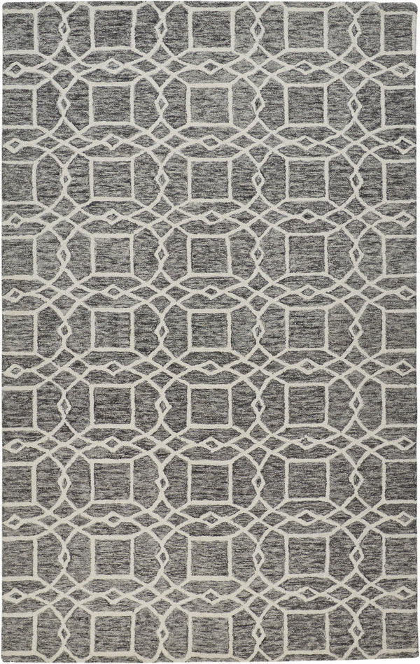 Homeroots 5' X 8' Black Gray And Ivory Wool Geometric Tufted Handmade Stain Resistant Area Rug Black,Gray,Ivory Wool 512172