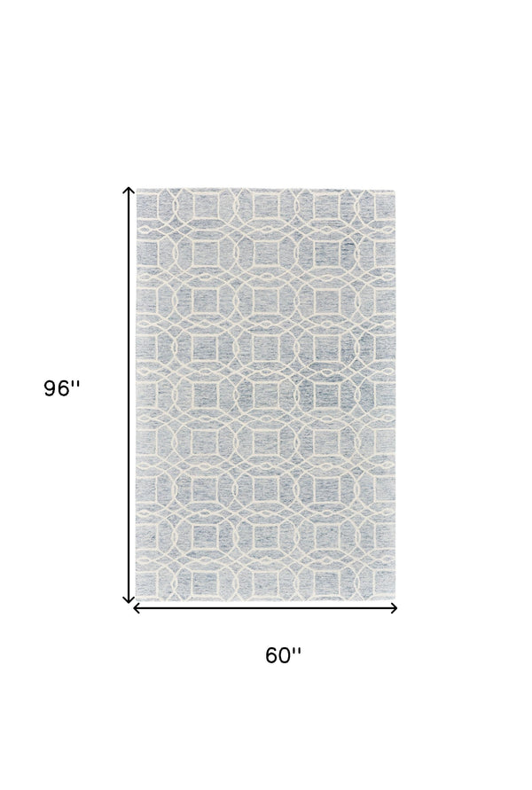 Homeroots 5' X 8' Gray And Ivory Wool Geometric Tufted Handmade Stain Resistant Area Rug Gray,Ivory Wool 512176