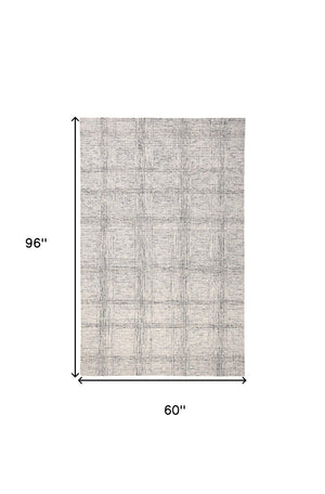 HomeRoots 5' Ivory and Gray Wool Plaid Tufted Handmade Area Rug - Stain Resistant, Soft, and Durable Design 5' X 8' 512180