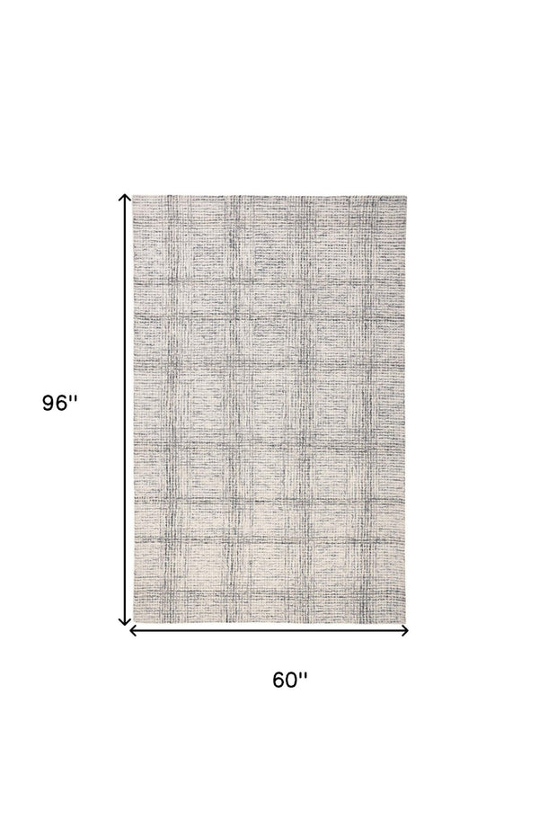 HomeRoots 5' Ivory and Gray Wool Plaid Tufted Handmade Area Rug - Stain Resistant, Soft, and Durable Design 5' X 8' 512180