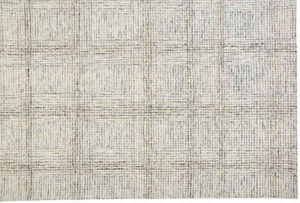 HomeRoots 5' Ivory and Gray Wool Plaid Tufted Handmade Area Rug - Stain Resistant, Soft, and Durable Design 5' X 8' 512180