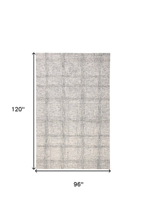 HomeRoots 5' Ivory and Gray Wool Plaid Tufted Handmade Area Rug - Stain Resistant, Soft, and Durable Design 8' X 10' 512181