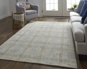 HomeRoots 5' Ivory and Gray Wool Plaid Tufted Handmade Area Rug - Stain Resistant, Soft, and Durable Design 8' X 10' 512181