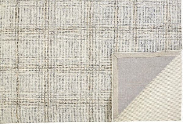 HomeRoots 5' Ivory and Gray Wool Plaid Tufted Handmade Area Rug - Stain Resistant, Soft, and Durable Design 8' X 10' 512181