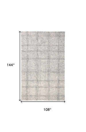 HomeRoots 5' Ivory and Gray Wool Plaid Tufted Handmade Area Rug - Stain Resistant, Soft, and Durable Design 9' X 12' 512182